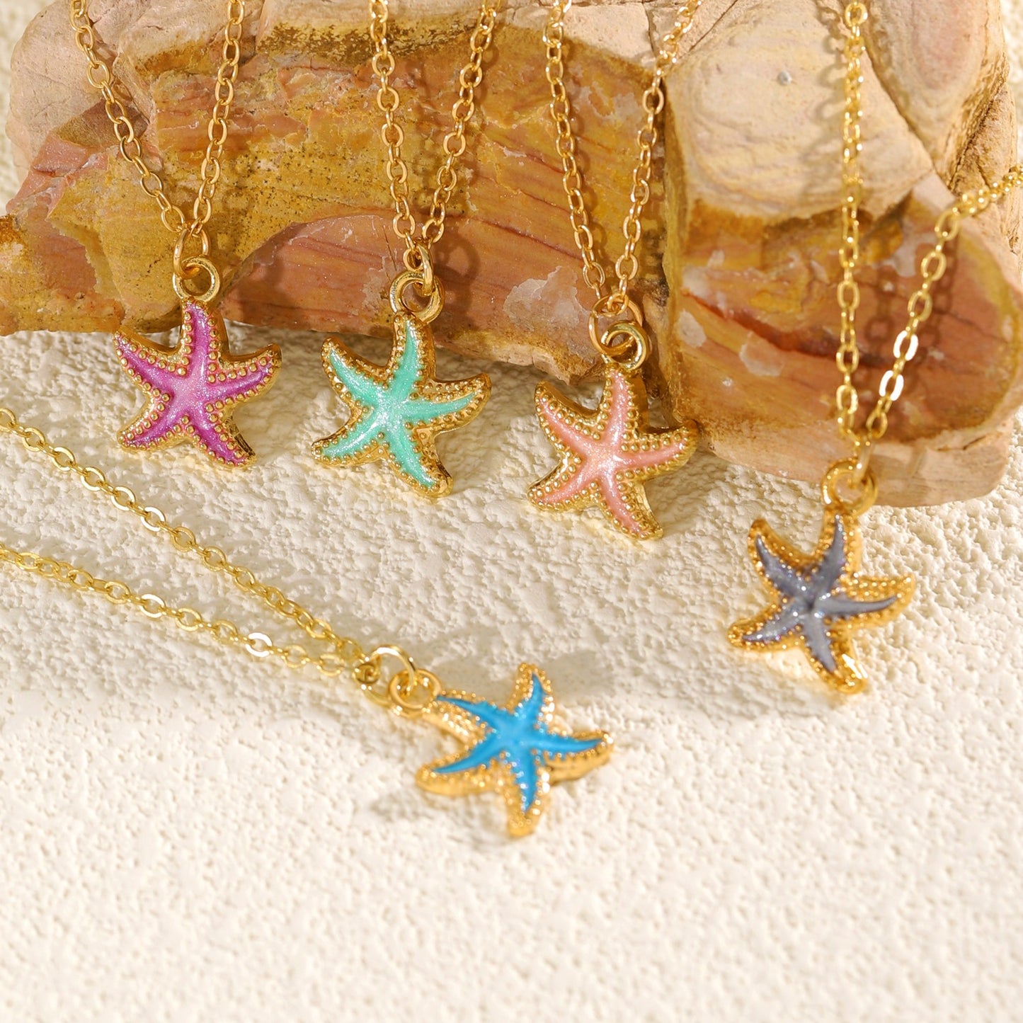 Marine Style Starfish Pendant Necklace For Women With Enamel Alloy Pendant In Colour