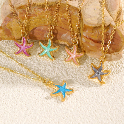 Marine Style Starfish Pendant Necklace For Women With Enamel Alloy Pendant In Colour