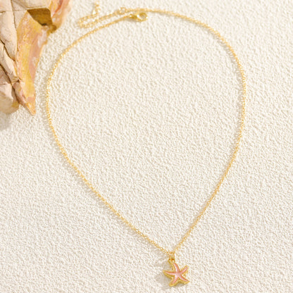 Marine Style Starfish Pendant Necklace For Women With Enamel Alloy Pendant In Colour