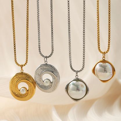 Irregular Waterproof Women's Necklace In 304 Stainless Steel With 18K Gold Plated PVD Coating And Artificial Pearl Slider Chain