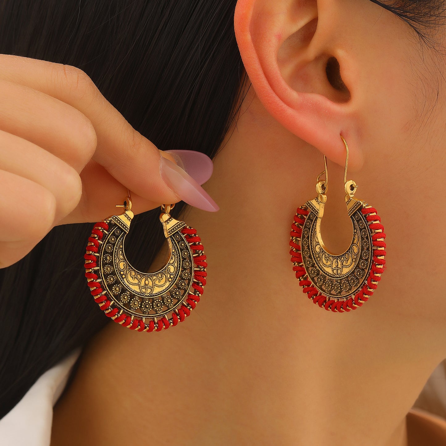 Bohemian Gold Sector Carving Earrings For Women With 304 Stainless Steel Ear Pins, Zinc Alloy Material