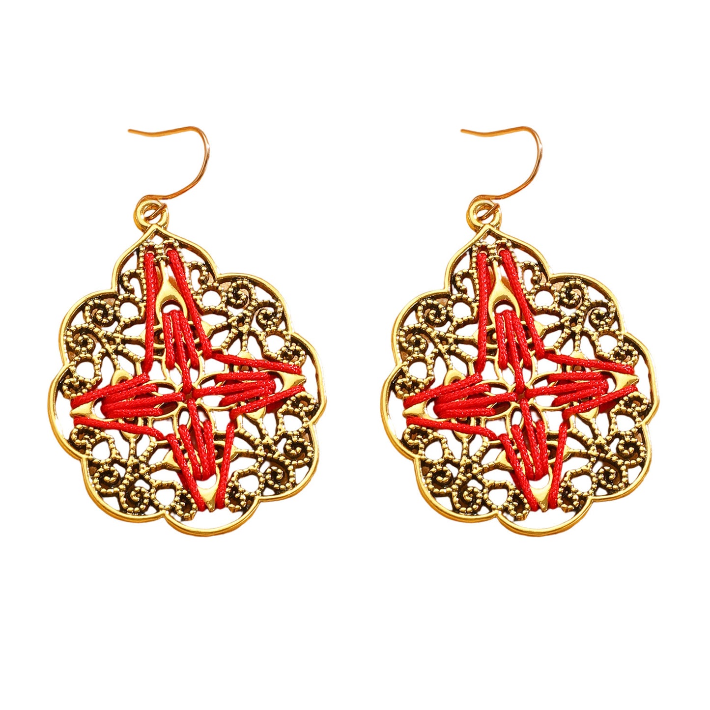 Bohemian Gold Sector Carving Earrings For Women With 304 Stainless Steel Ear Pins, Zinc Alloy Material