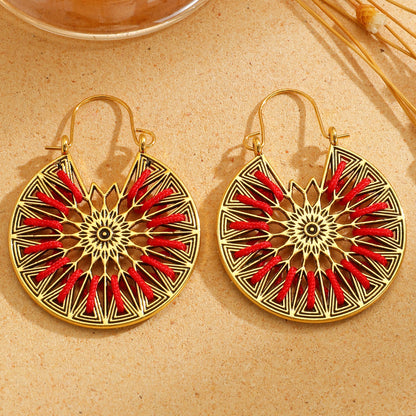 Bohemian Gold Sector Carving Earrings For Women With 304 Stainless Steel Ear Pins, Zinc Alloy Material