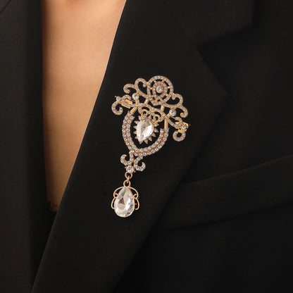 Water Droplets Pin In Zinc Alloy With Crystal Inlay Featuring Diamond Craftsmanship
