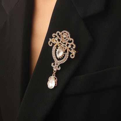Water Droplets Pin In Zinc Alloy With Crystal Inlay Featuring Diamond Craftsmanship