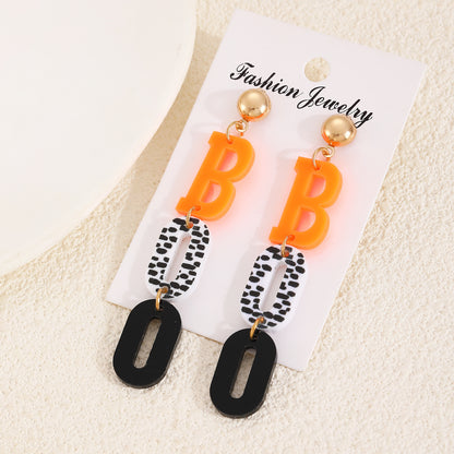 Acrylic Tassel Letter Earrings For Women With Electroplated Finish And 304 Stainless Steel Studs