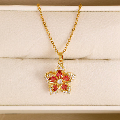 Rotatable Flowers Necklace For Women In White Featuring Copper Pendant With Zircon Inlay