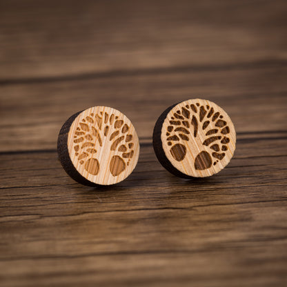 Life Tree Handmade Retro Wood Stud Earrings With 304 Stainless Steel Posts For Women