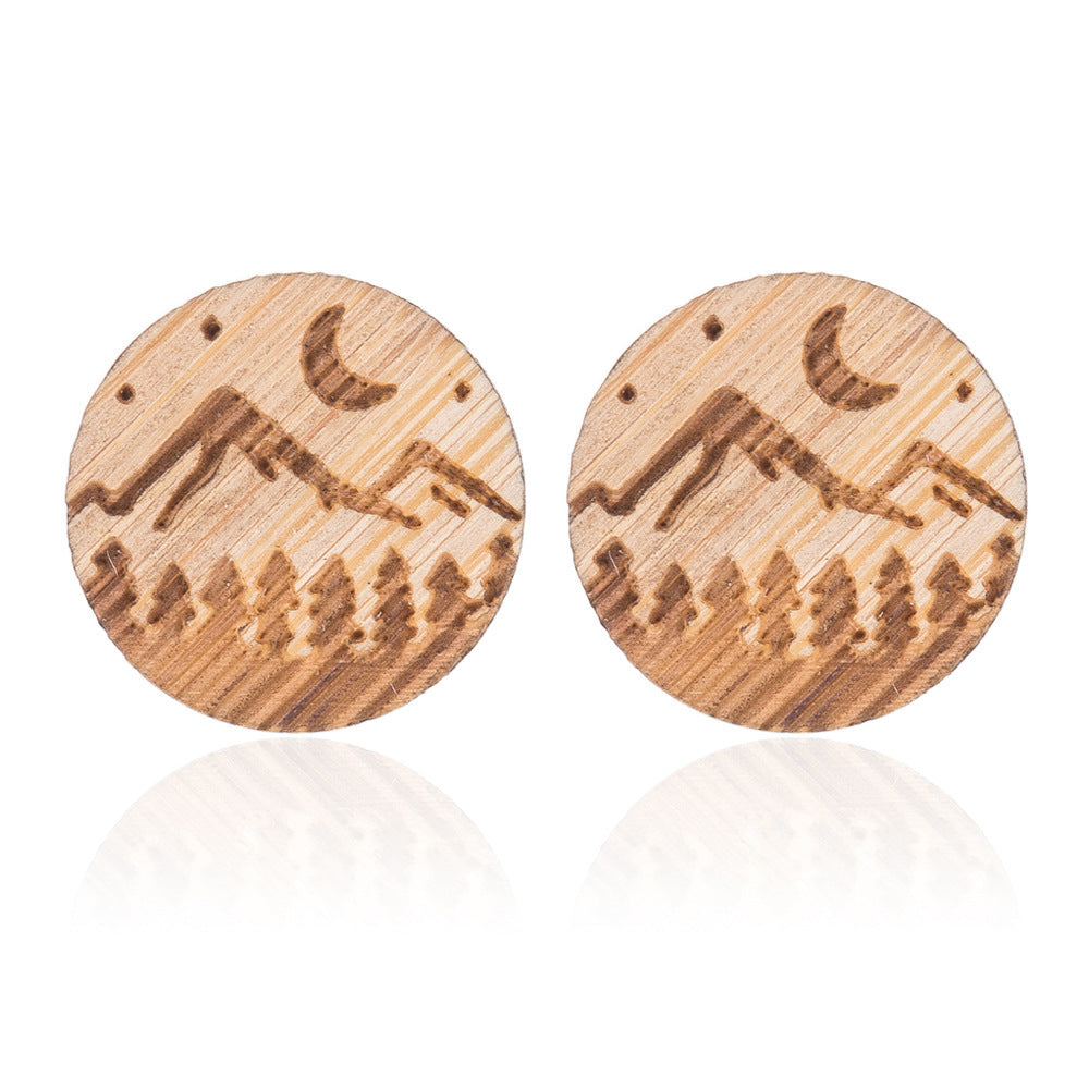 Life Tree Handmade Retro Wood Stud Earrings With 304 Stainless Steel Posts For Women
