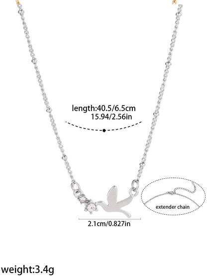 Polished Bird Jewelry Set For Adults With Electroplated Gold Plating, Mixed Materials, Rhinestone Inlay, And Beaded Chain