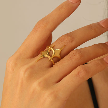 Hip-Hop Star Open Ring For Women In 304 Stainless Steel With Gold Finish, Perfect For Summer Wear