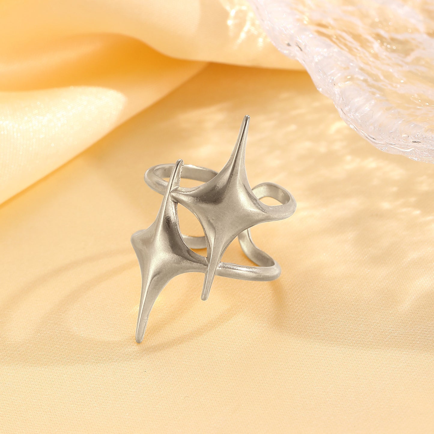 Hip-Hop Star Open Ring For Women In 304 Stainless Steel With Gold Finish, Perfect For Summer Wear