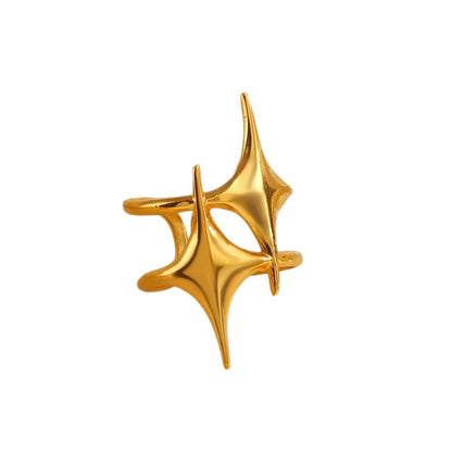 Hip-Hop Star Open Ring For Women In 304 Stainless Steel With Gold Finish, Perfect For Summer Wear