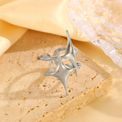 Hip-Hop Star Open Ring For Women In 304 Stainless Steel With Gold Finish, Perfect For Summer Wear