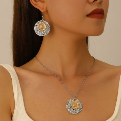 Bohemian Sunflower Jewelry Set For Unisex, Electroplated Alloy With KC Golden Plated Finish