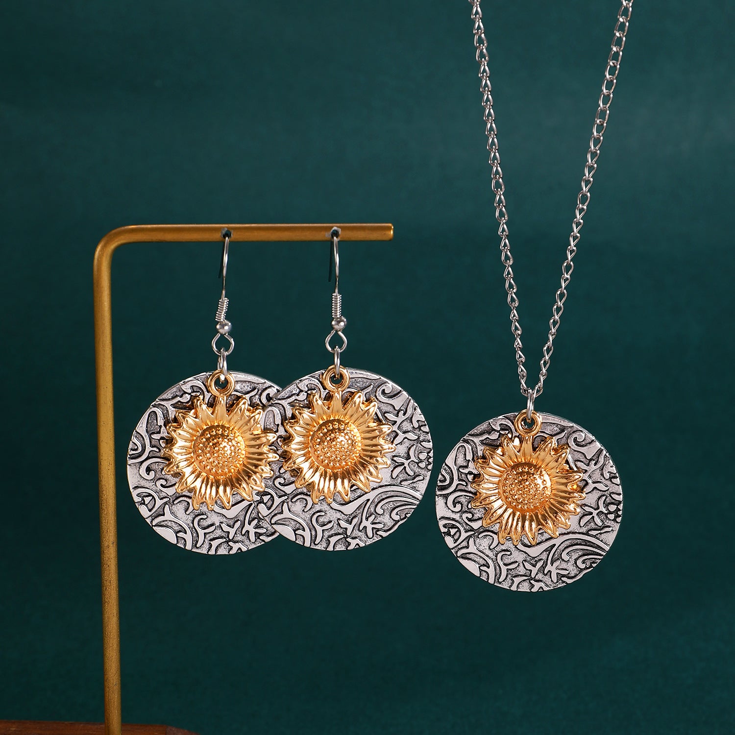 Bohemian Sunflower Jewelry Set For Unisex, Electroplated Alloy With KC Golden Plated Finish