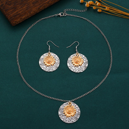 Bohemian Sunflower Jewelry Set For Unisex, Electroplated Alloy With KC Golden Plated Finish