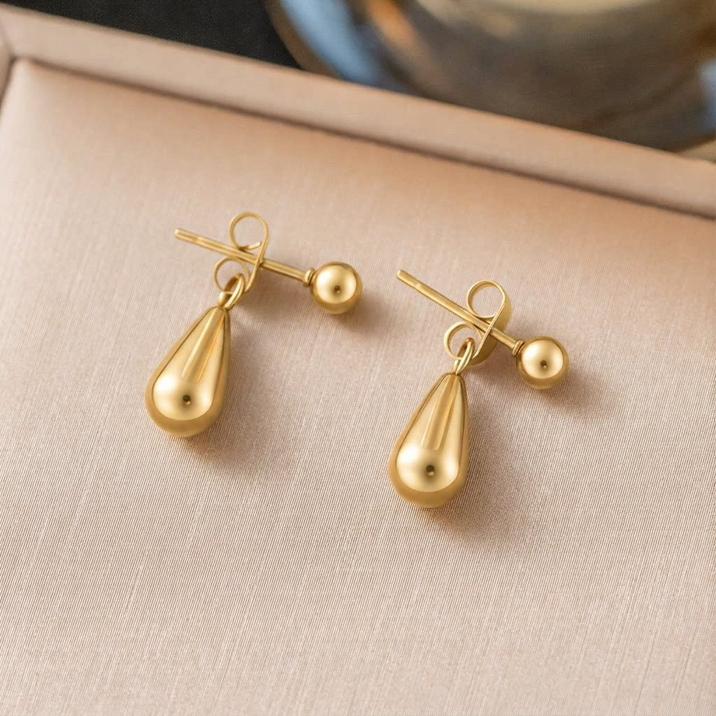Water Droplets Earrings For Women In IG Style, Waterproof Non Tarnish 304 Stainless Steel With 18K Real Gold PVD Coating