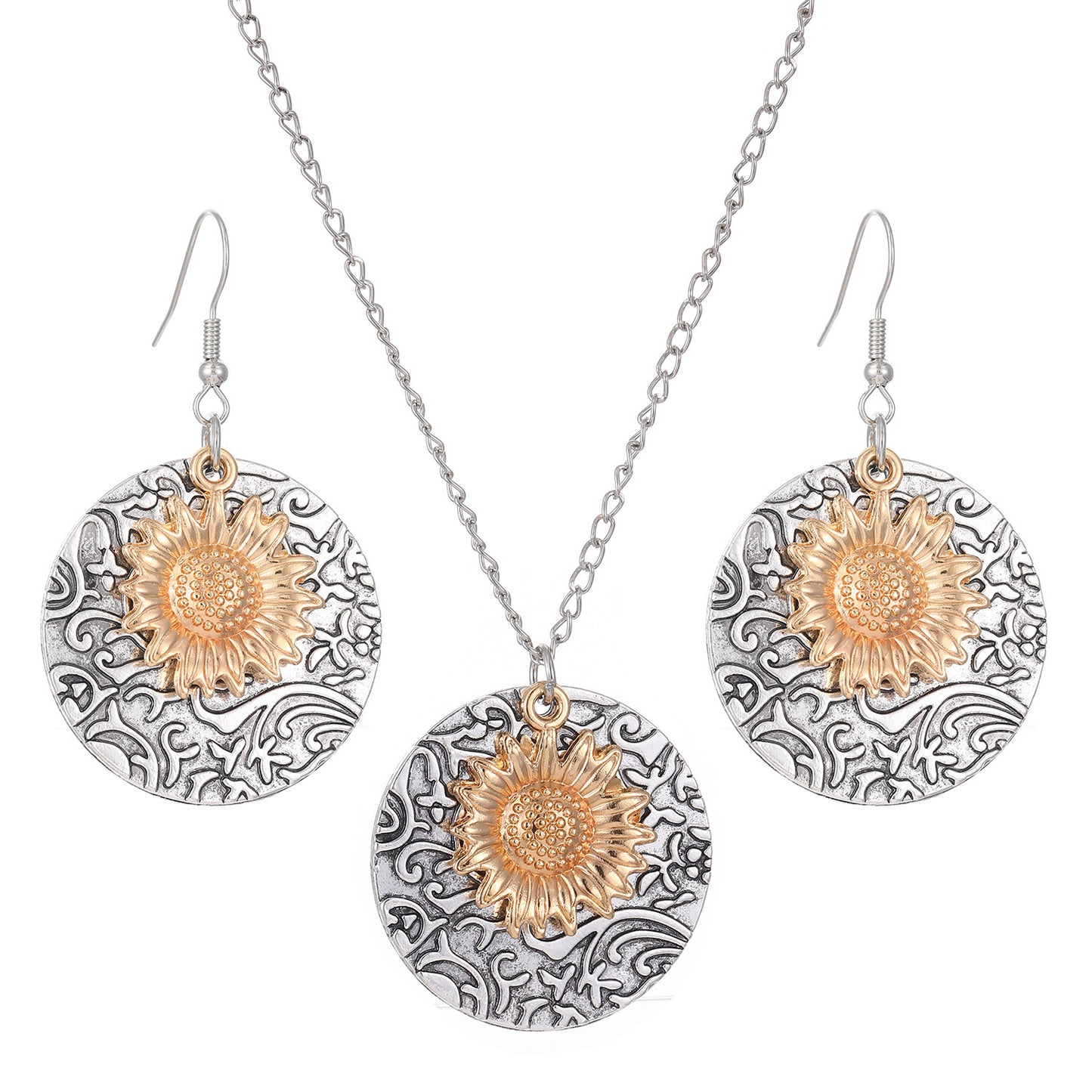 Bohemian Sunflower Jewelry Set For Unisex, Electroplated Alloy With KC Golden Plated Finish