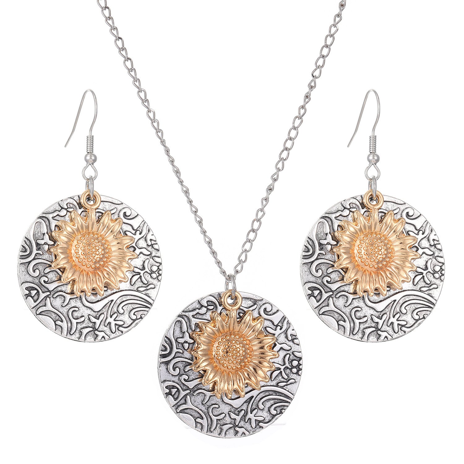 Bohemian Sunflower Jewelry Set For Unisex, Electroplated Alloy With KC Golden Plated Finish