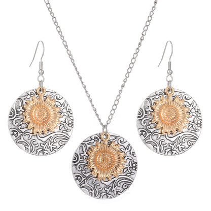 Bohemian Sunflower Jewelry Set For Unisex, Electroplated Alloy With KC Golden Plated Finish