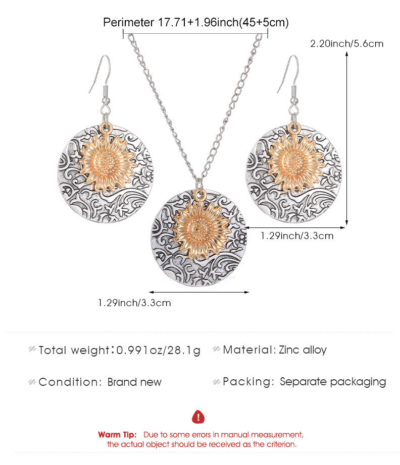 Bohemian Sunflower Jewelry Set For Unisex, Electroplated Alloy With KC Golden Plated Finish