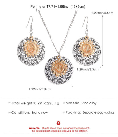 Bohemian Sunflower Jewelry Set For Unisex, Electroplated Alloy With KC Golden Plated Finish