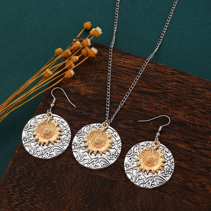 Bohemian Sunflower Jewelry Set For Unisex, Electroplated Alloy With KC Golden Plated Finish