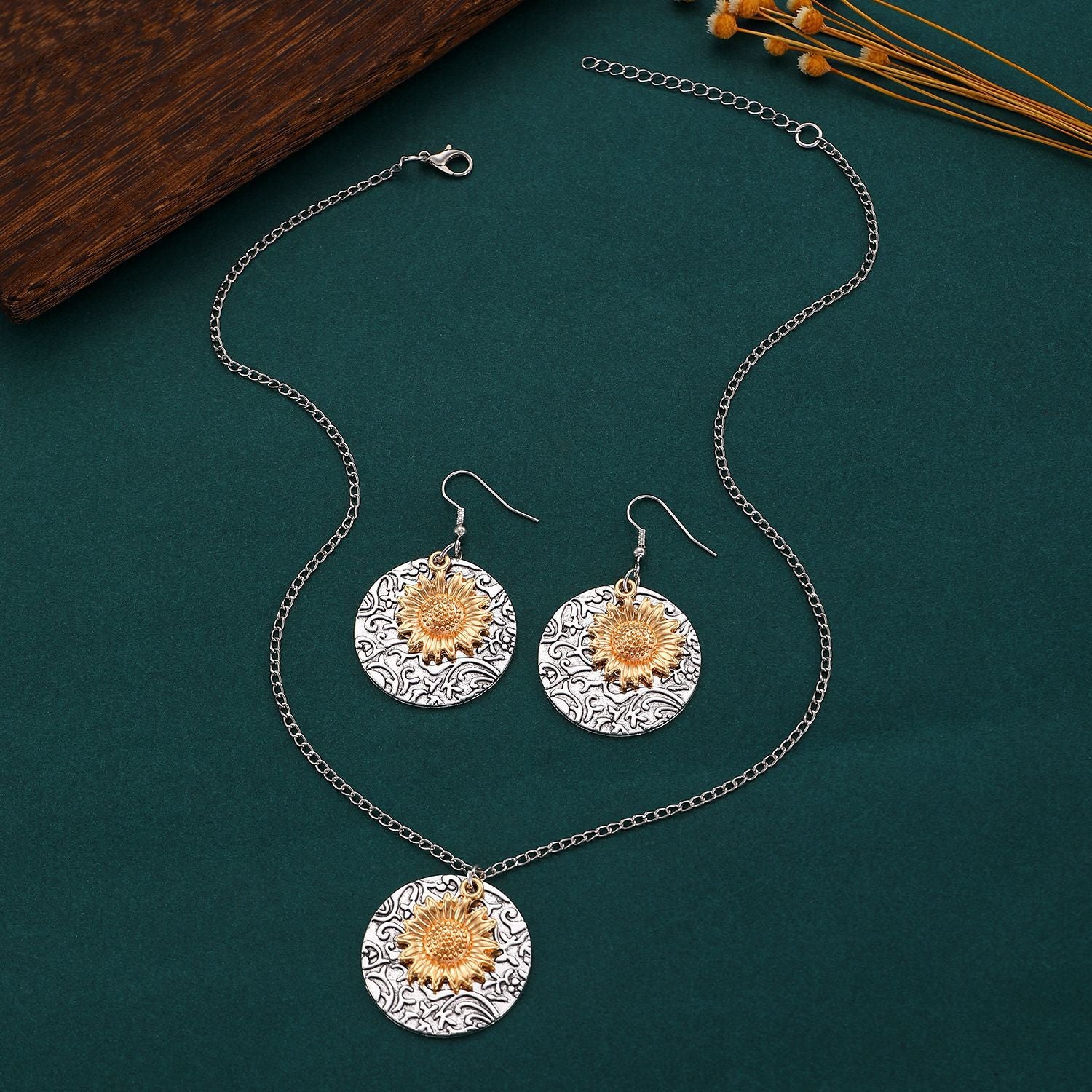 Bohemian Sunflower Jewelry Set For Unisex, Electroplated Alloy With KC Golden Plated Finish
