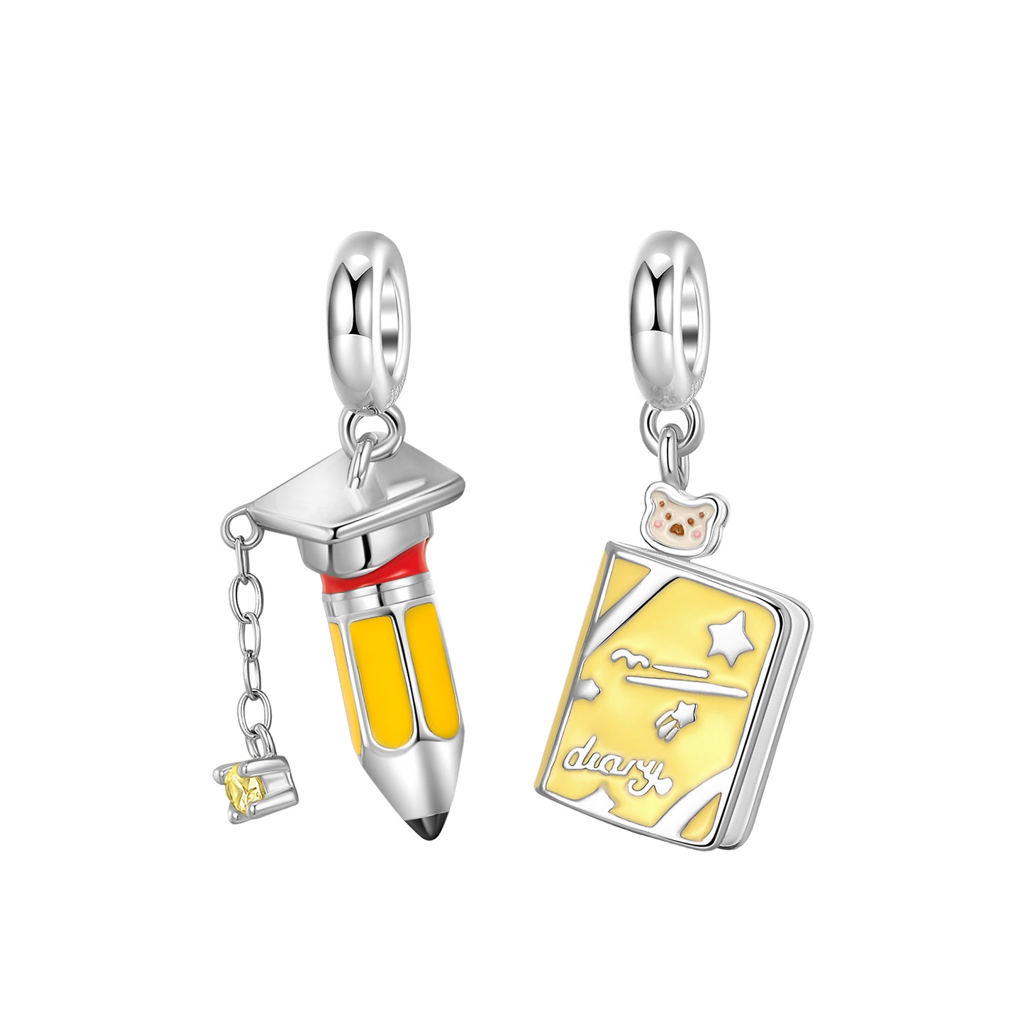 925 Sterling Silver Pendant Book With Electroplated Gold Plating And Epoxy Inlay Featuring Artificial Zircon Stone, 1 Piece