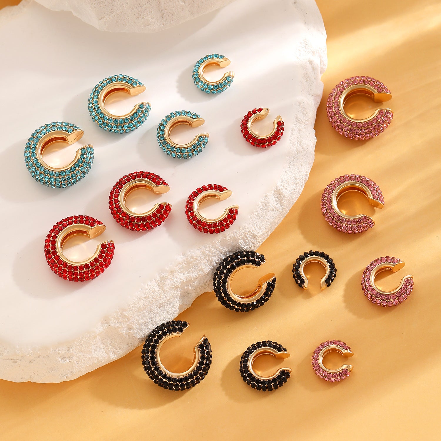 Luxurious U Shape Clip Earrings For Women In Copper With KC Golden Plated Finish And Zircon Inlay
