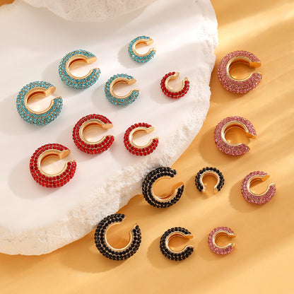 Luxurious U Shape Clip Earrings For Women In Copper With KC Golden Plated Finish And Zircon Inlay