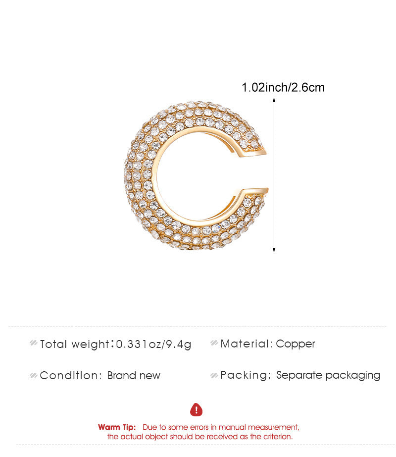 Luxurious U Shape Clip Earrings For Women In Copper With KC Golden Plated Finish And Zircon Inlay