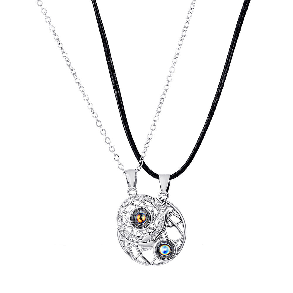 Moon Pendant Necklace For Couples In Copper With KC Golden Electroplated Finish