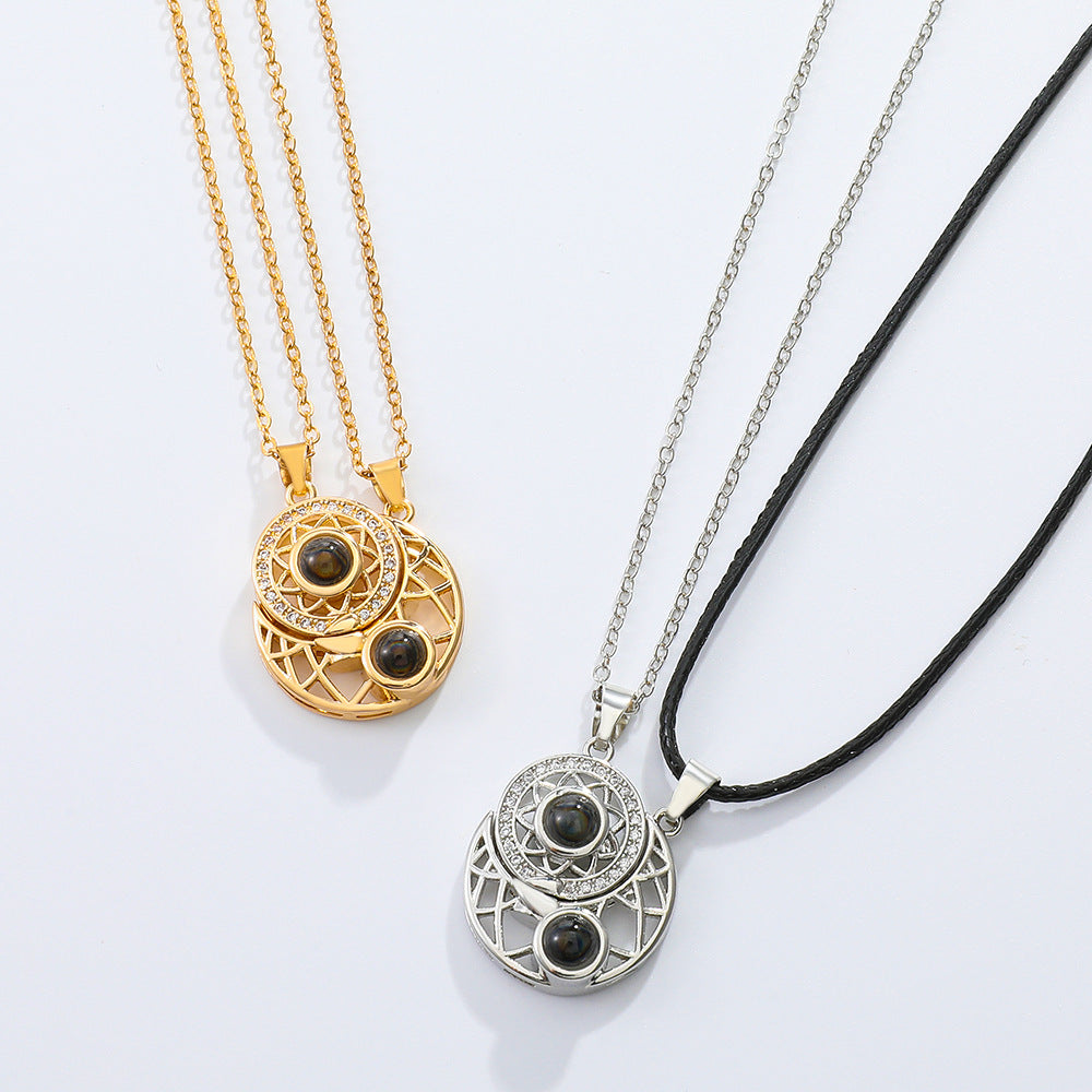 Moon Pendant Necklace For Couples In Copper With KC Golden Electroplated Finish
