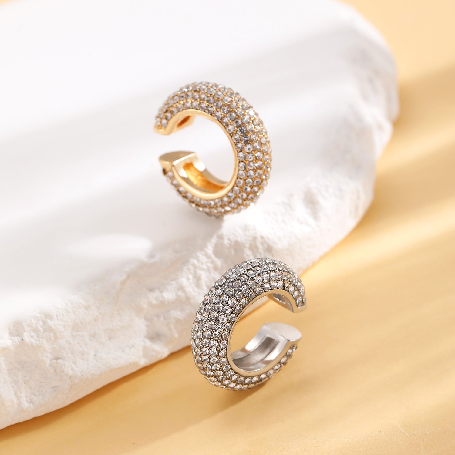 Luxurious U Shape Clip Earrings For Women In Copper With KC Golden Plated Finish And Zircon Inlay