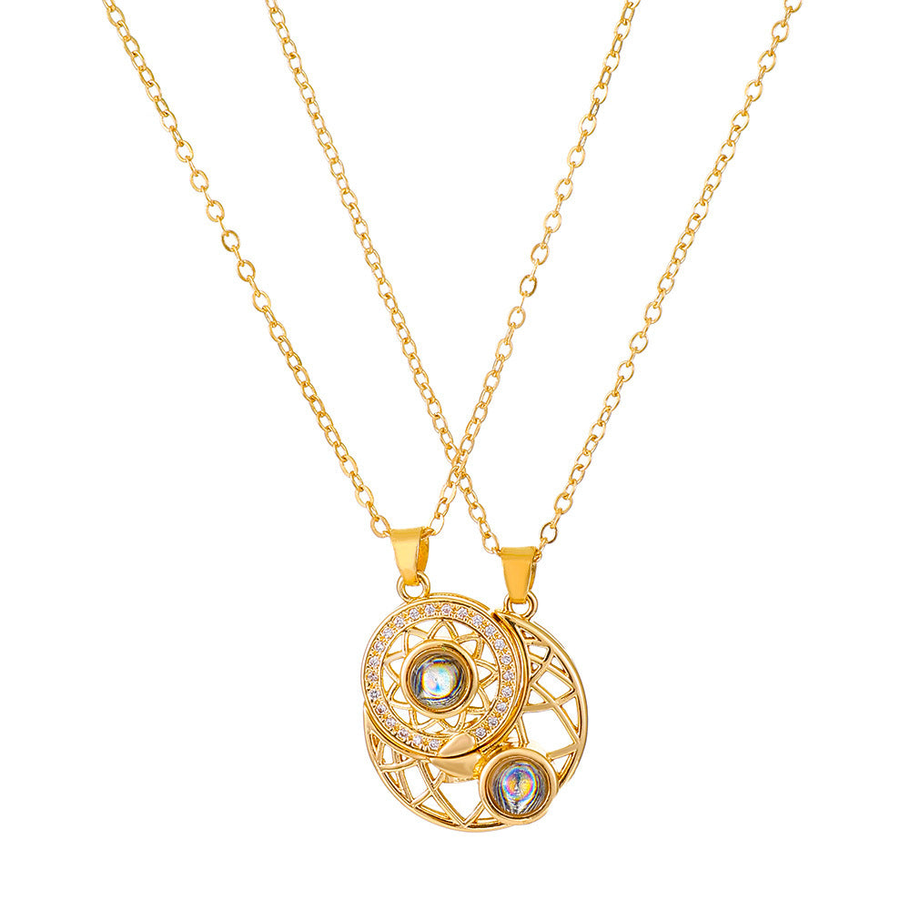 Moon Pendant Necklace For Couples In Copper With KC Golden Electroplated Finish