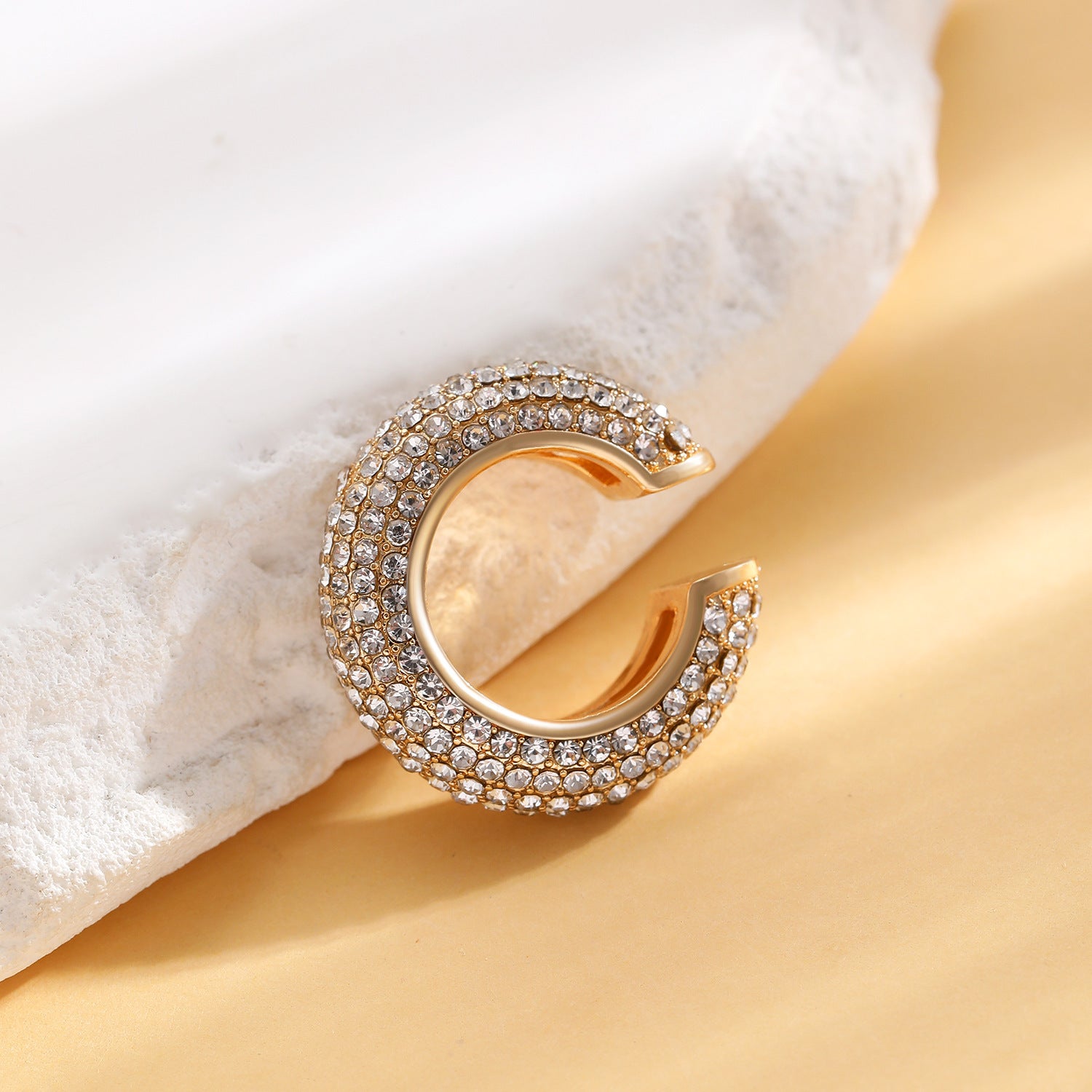 Luxurious U Shape Clip Earrings For Women In Copper With KC Golden Plated Finish And Zircon Inlay