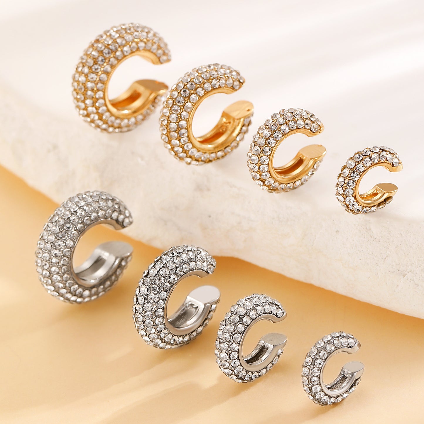 Luxurious U Shape Clip Earrings For Women In Copper With KC Golden Plated Finish And Zircon Inlay