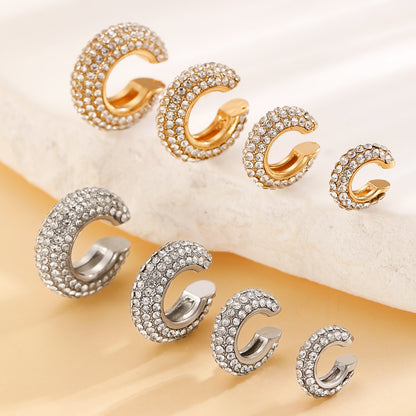 Luxurious U Shape Clip Earrings For Women In Copper With KC Golden Plated Finish And Zircon Inlay