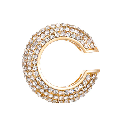 Luxurious U Shape Clip Earrings For Women In Copper With KC Golden Plated Finish And Zircon Inlay