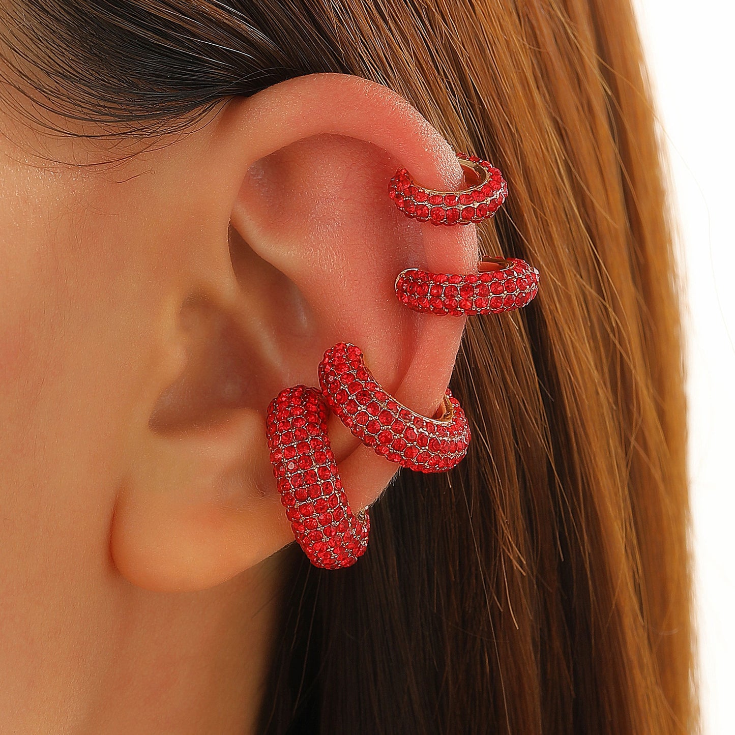 Luxurious U Shape Clip Earrings For Women In Copper With KC Golden Plated Finish And Zircon Inlay