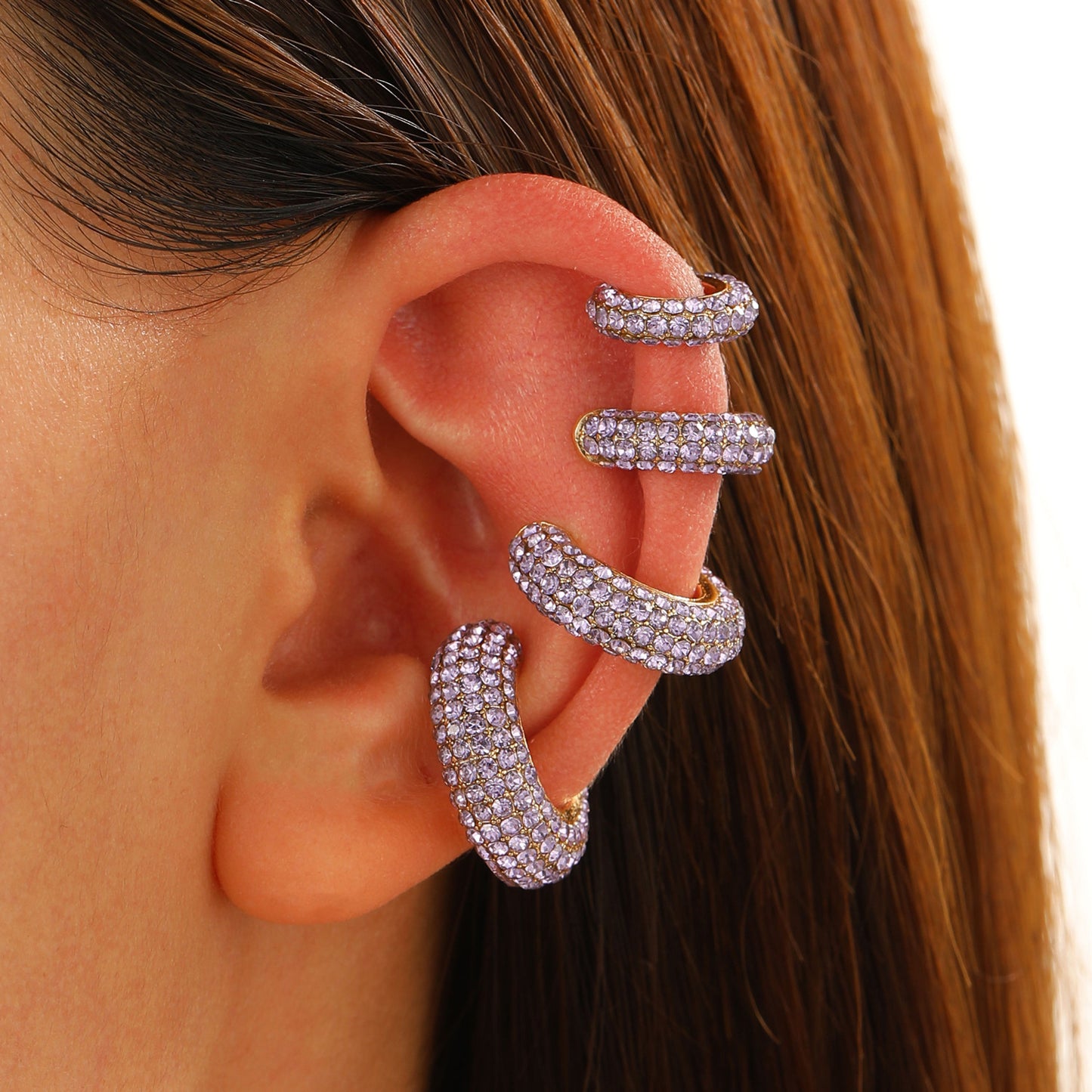 Luxurious U Shape Clip Earrings For Women In Copper With KC Golden Plated Finish And Zircon Inlay