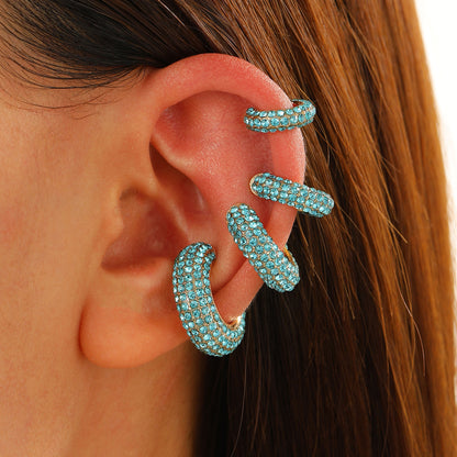 Luxurious U Shape Clip Earrings For Women In Copper With KC Golden Plated Finish And Zircon Inlay