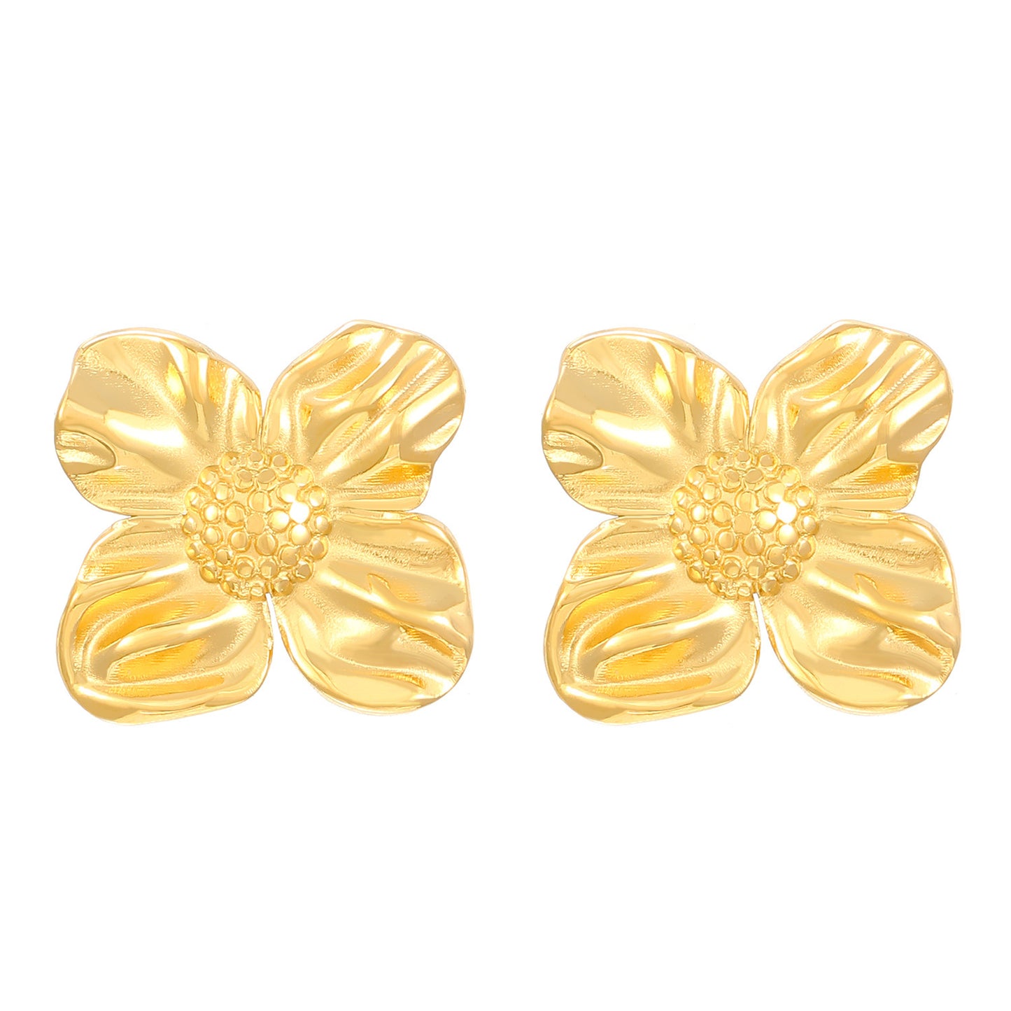 Flowers Stud Earrings For Women Featuring KC Golden Plated Metal With 304 Stainless Steel Ear Pins And Artificial Pearl Inlay