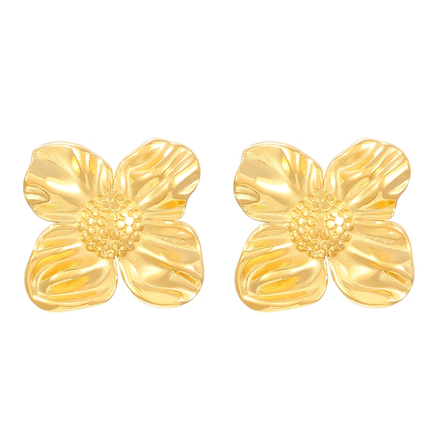 Flowers Stud Earrings For Women Featuring KC Golden Plated Metal With 304 Stainless Steel Ear Pins And Artificial Pearl Inlay
