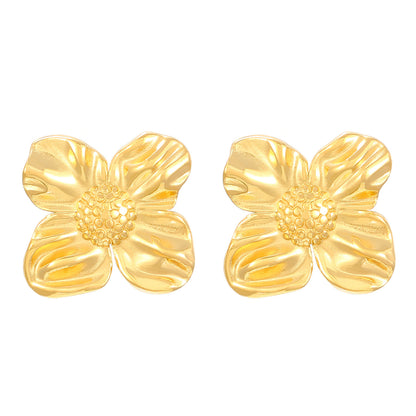 Flowers Stud Earrings For Women Featuring KC Golden Plated Metal With 304 Stainless Steel Ear Pins And Artificial Pearl Inlay