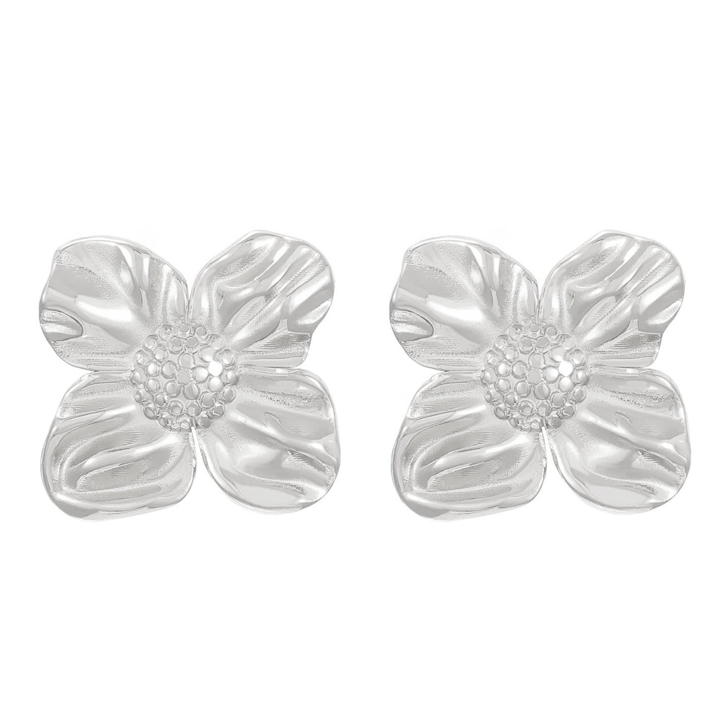 Flowers Stud Earrings For Women Featuring KC Golden Plated Metal With 304 Stainless Steel Ear Pins And Artificial Pearl Inlay