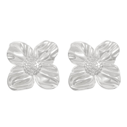 Flowers Stud Earrings For Women Featuring KC Golden Plated Metal With 304 Stainless Steel Ear Pins And Artificial Pearl Inlay
