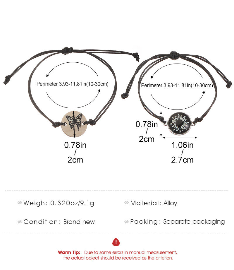 Moon Pattern Braid Rope Bracelets With Stone Pendant For Couples In White